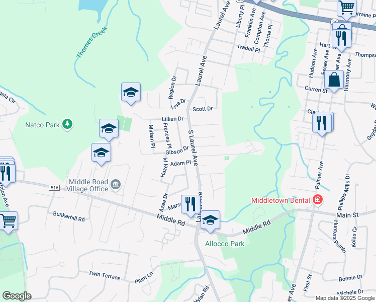 map of restaurants, bars, coffee shops, grocery stores, and more near 6 Adam Place in Hazlet