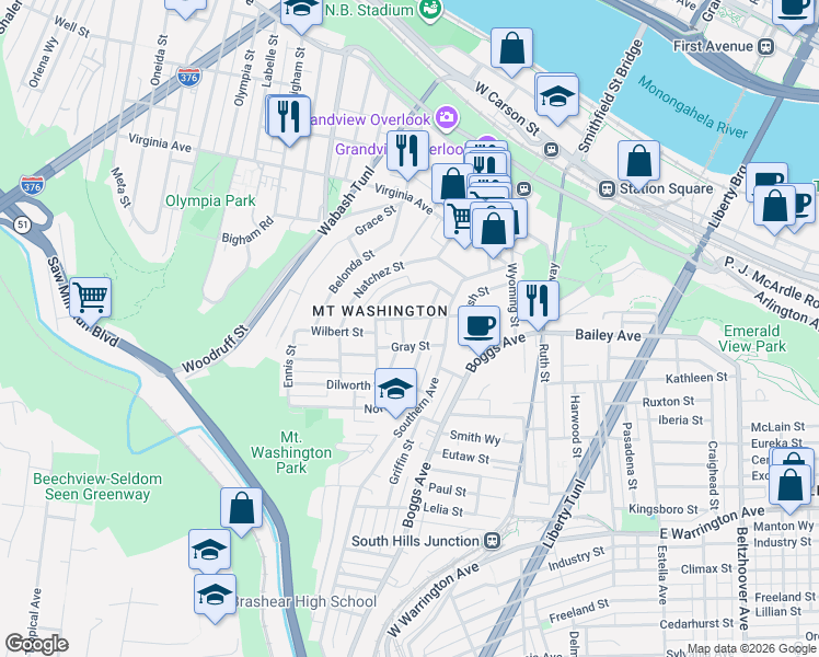 map of restaurants, bars, coffee shops, grocery stores, and more near 30 Norton Street in Pittsburgh