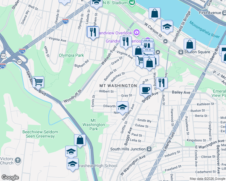 map of restaurants, bars, coffee shops, grocery stores, and more near 517 Natchez Street in Pittsburgh