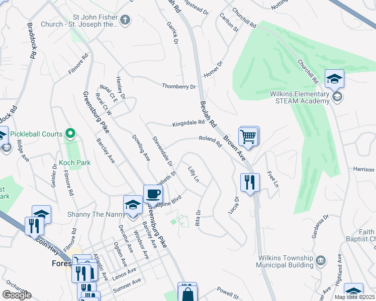 map of restaurants, bars, coffee shops, grocery stores, and more near 908 Elizabeth Street in Pittsburgh