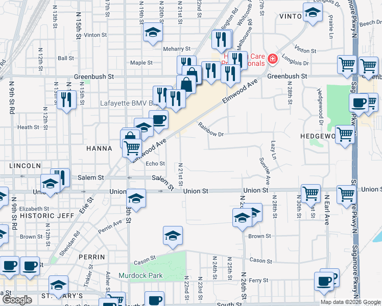 map of restaurants, bars, coffee shops, grocery stores, and more near 2101 Cobblestone Court in Lafayette