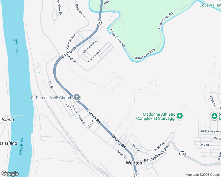 map of restaurants, bars, coffee shops, grocery stores, and more near 137 Summit Circle in Weirton