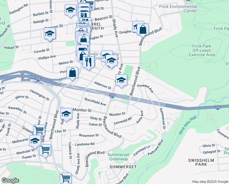 map of restaurants, bars, coffee shops, grocery stores, and more near 2707 Tilbury Avenue in Pittsburgh