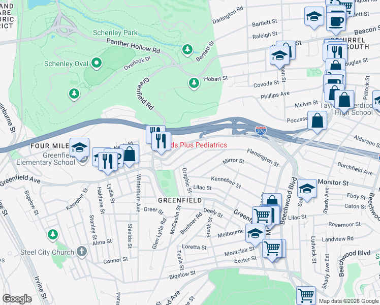 map of restaurants, bars, coffee shops, grocery stores, and more near 827 Flemington Street in Pittsburgh