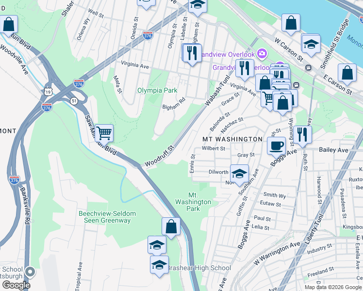 map of restaurants, bars, coffee shops, grocery stores, and more near 52 Rubicon Street in Pittsburgh