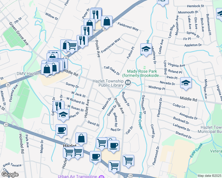 map of restaurants, bars, coffee shops, grocery stores, and more near 224 Middle Road in Hazlet