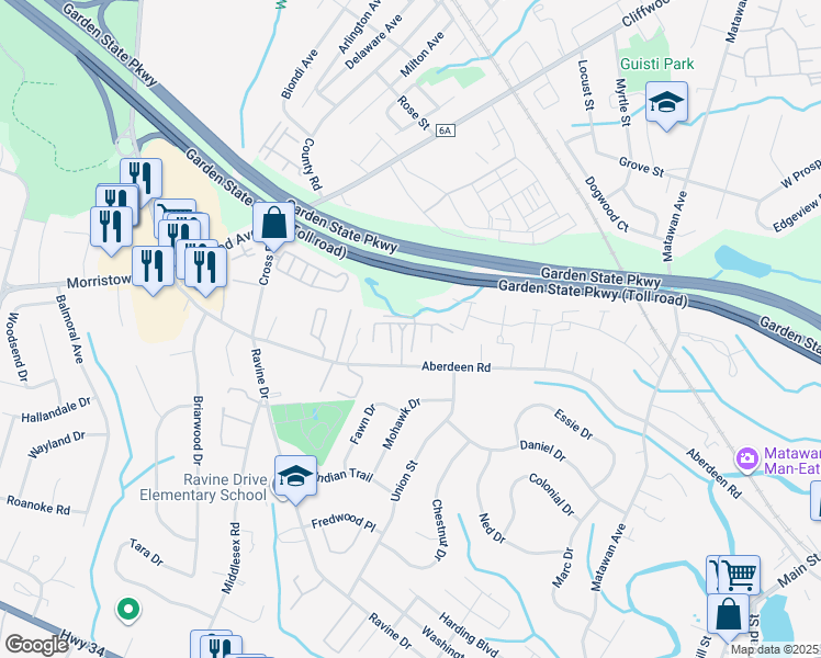 map of restaurants, bars, coffee shops, grocery stores, and more near 50 Belaire Court in Monmouth County