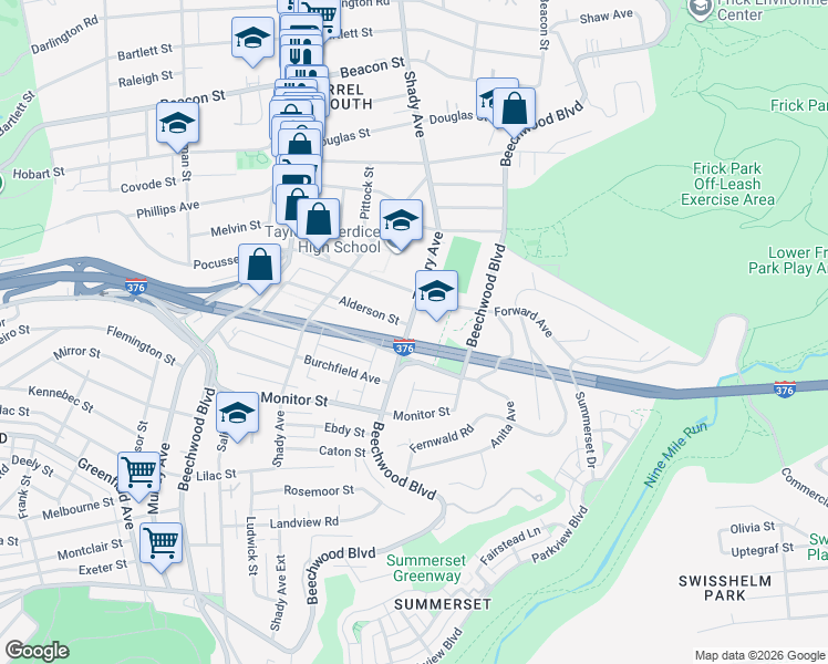 map of restaurants, bars, coffee shops, grocery stores, and more near 2611 Tilbury Avenue in Pittsburgh