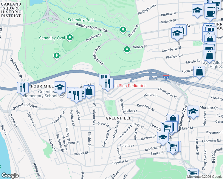 map of restaurants, bars, coffee shops, grocery stores, and more near in Pittsburgh