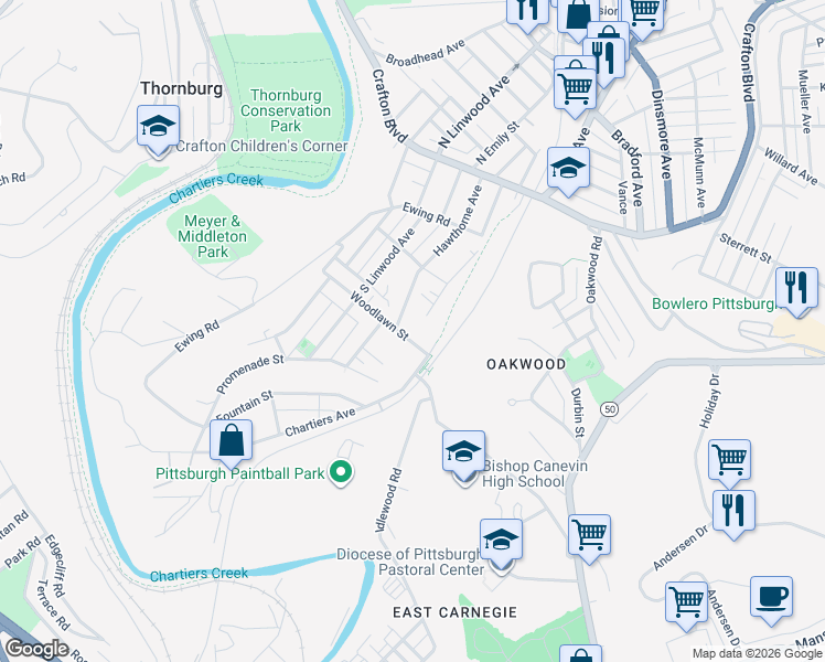 map of restaurants, bars, coffee shops, grocery stores, and more near 94 Kingston Avenue in Pittsburgh
