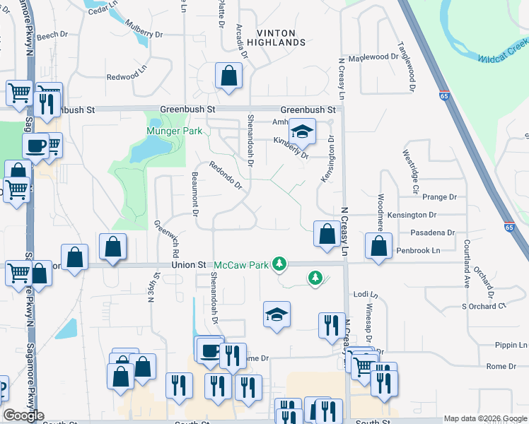 map of restaurants, bars, coffee shops, grocery stores, and more near 3712 Exeter Court in Lafayette