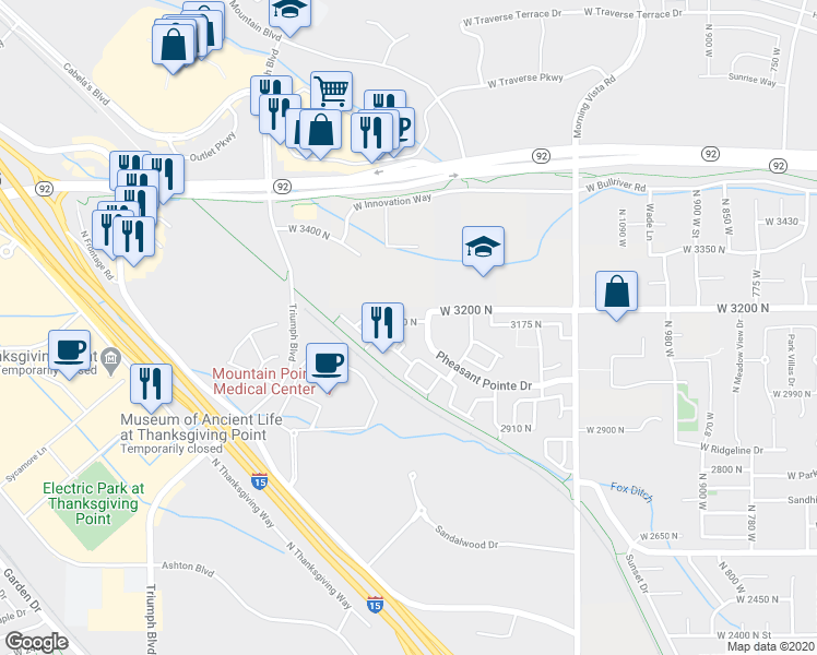 map of restaurants, bars, coffee shops, grocery stores, and more near 1656 West 3180 North in Lehi