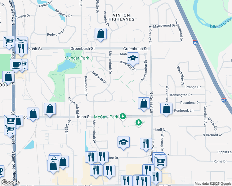 map of restaurants, bars, coffee shops, grocery stores, and more near 3712 Exeter Court in Lafayette