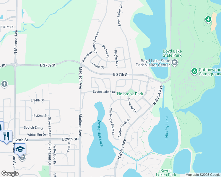 map of restaurants, bars, coffee shops, grocery stores, and more near Loveland Avenue in Loveland