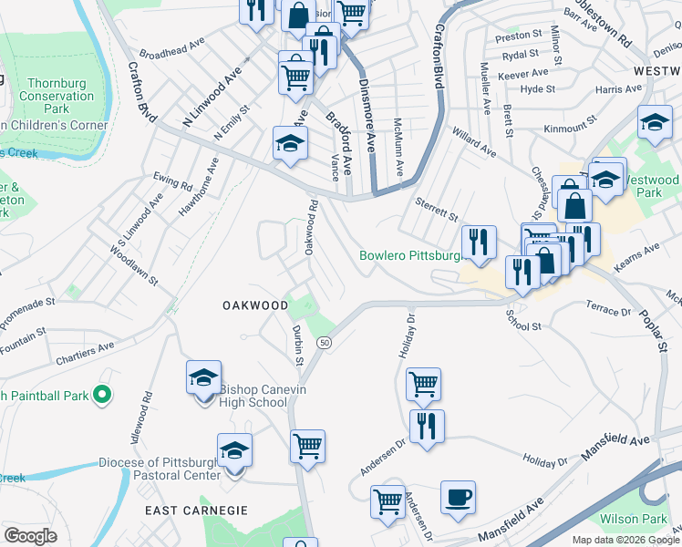 map of restaurants, bars, coffee shops, grocery stores, and more near 142 Grasmere Street in Pittsburgh