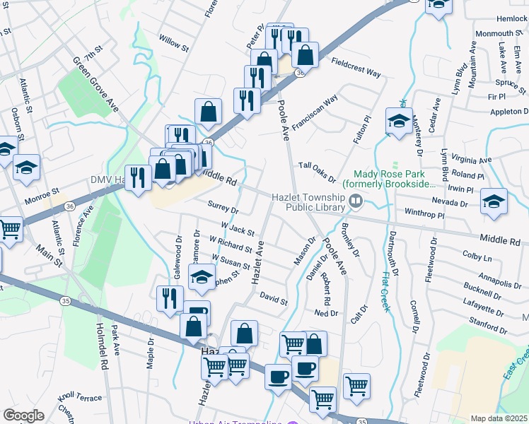 map of restaurants, bars, coffee shops, grocery stores, and more near 8 Hazlet Avenue in Hazlet