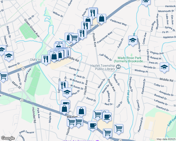 map of restaurants, bars, coffee shops, grocery stores, and more near 8 Hazlet Avenue in Hazlet