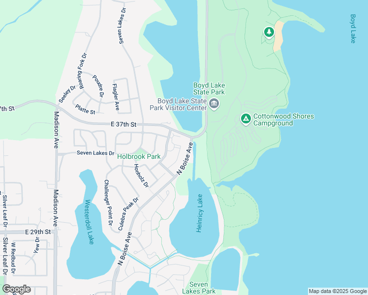 map of restaurants, bars, coffee shops, grocery stores, and more near 1990 Pikes Peak Drive in Loveland