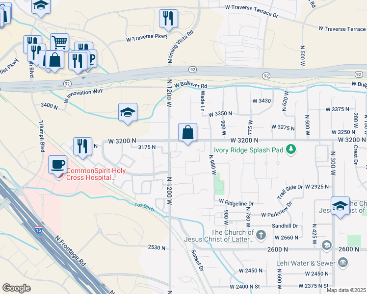 map of restaurants, bars, coffee shops, grocery stores, and more near 1101 North 3250 West in Lehi