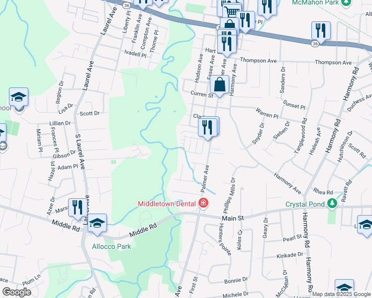 map of restaurants, bars, coffee shops, grocery stores, and more near 17 Avenue D in Keansburg