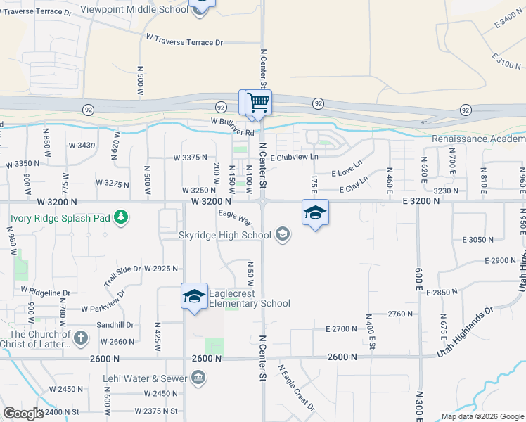 map of restaurants, bars, coffee shops, grocery stores, and more near 3501 N 8000 W in Lehi