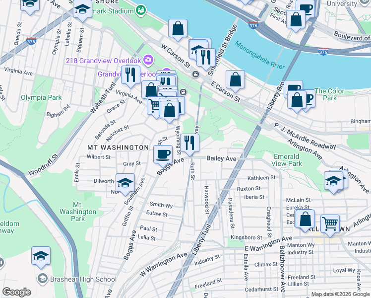 map of restaurants, bars, coffee shops, grocery stores, and more near 6 Neff Street in Pittsburgh