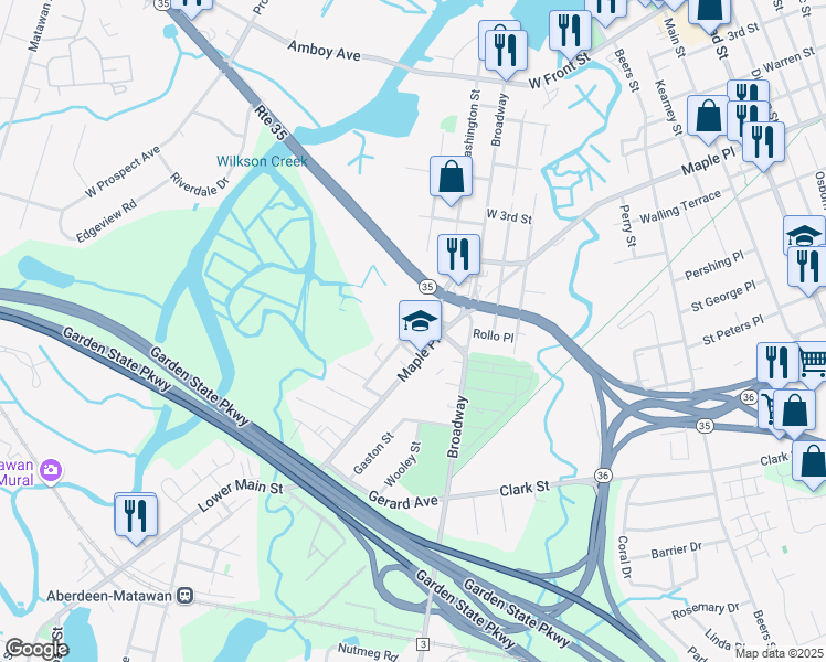 map of restaurants, bars, coffee shops, grocery stores, and more near 283 Washington Street in Keyport