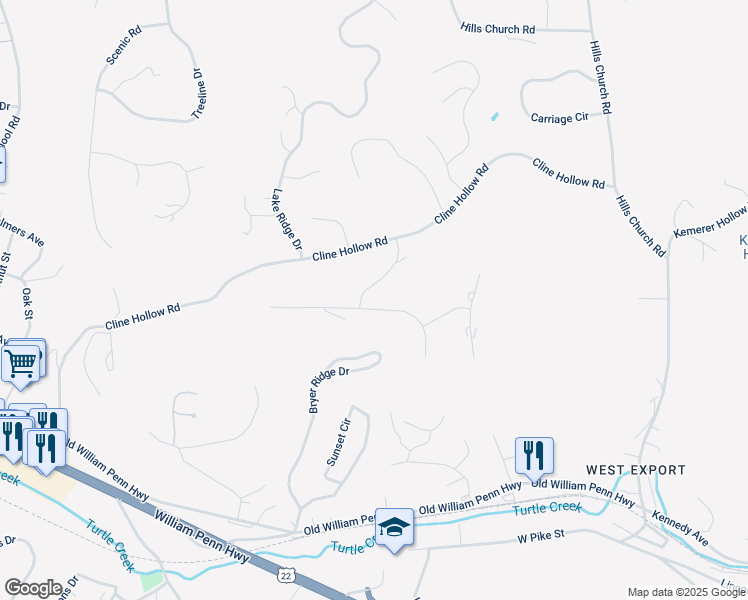 map of restaurants, bars, coffee shops, grocery stores, and more near 3107 Oak View Drive in Export