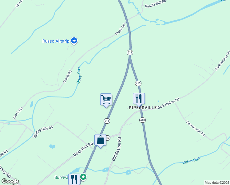 map of restaurants, bars, coffee shops, grocery stores, and more near 7078 Easton Road in Bucks County