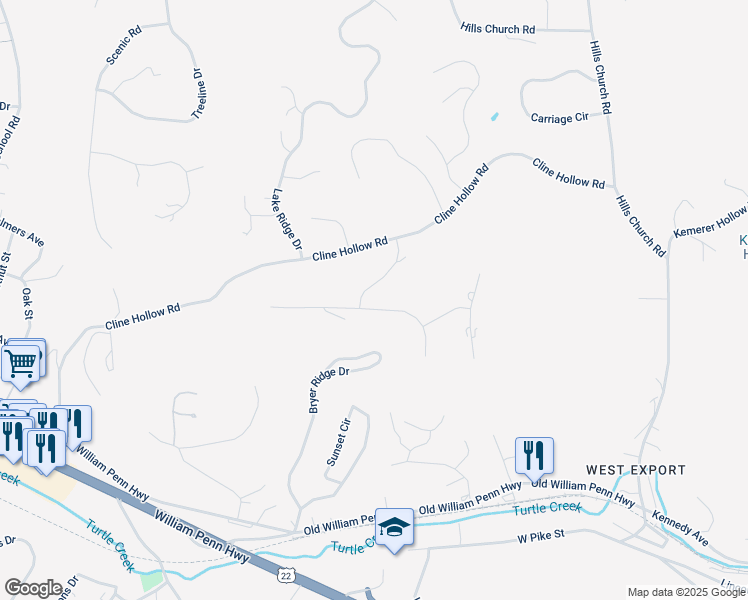 map of restaurants, bars, coffee shops, grocery stores, and more near 3107 Oak View Drive in Export