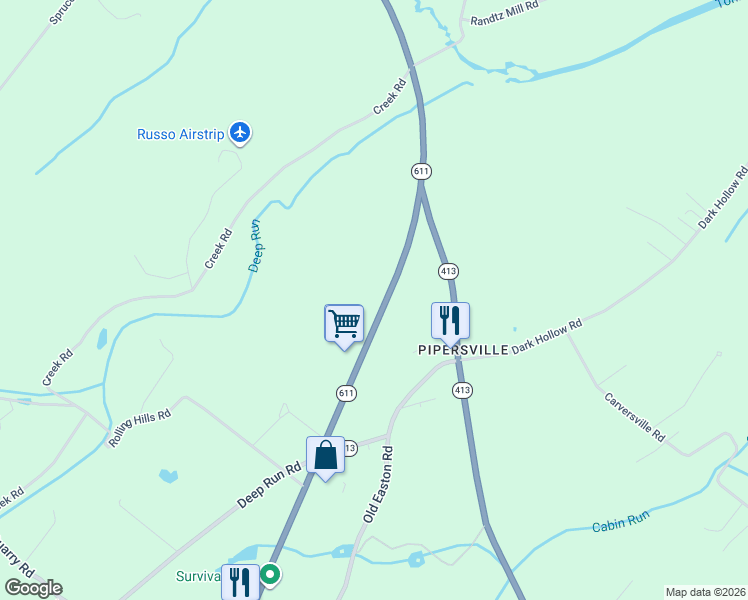 map of restaurants, bars, coffee shops, grocery stores, and more near 7078 Easton Road in Bucks County