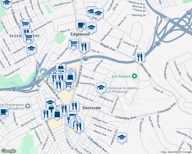 map of restaurants, bars, coffee shops, grocery stores, and more near 150 Gordon Street in Pittsburgh