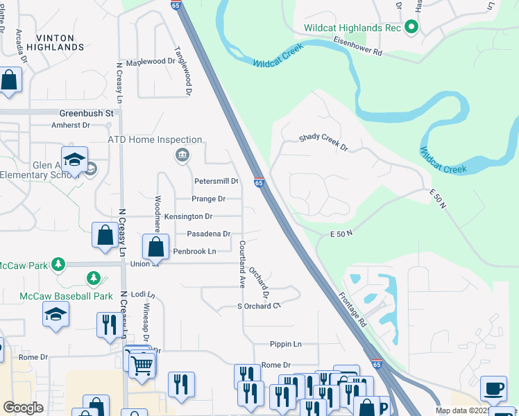 map of restaurants, bars, coffee shops, grocery stores, and more near 28 Ironwood Court in Lafayette