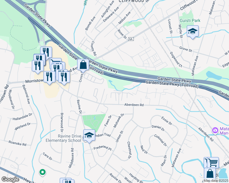 map of restaurants, bars, coffee shops, grocery stores, and more near 50 Belaire Court in Monmouth County
