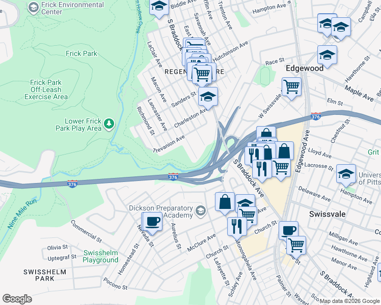 map of restaurants, bars, coffee shops, grocery stores, and more near 1416 Macon Avenue in Pittsburgh