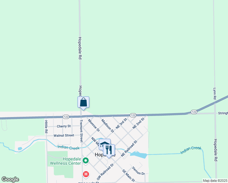 map of restaurants, bars, coffee shops, grocery stores, and more near 7468 Hopedale Road in Hopedale