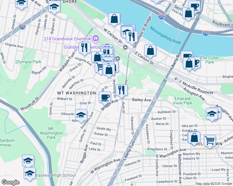 map of restaurants, bars, coffee shops, grocery stores, and more near 6 Neff Street in Pittsburgh