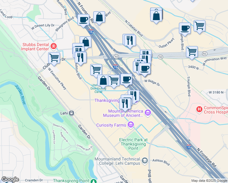 map of restaurants, bars, coffee shops, grocery stores, and more near 2500 Executive Parkway in Lehi