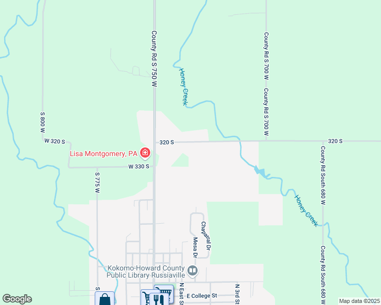 map of restaurants, bars, coffee shops, grocery stores, and more near 7337 County Road West 320 South in Russiaville