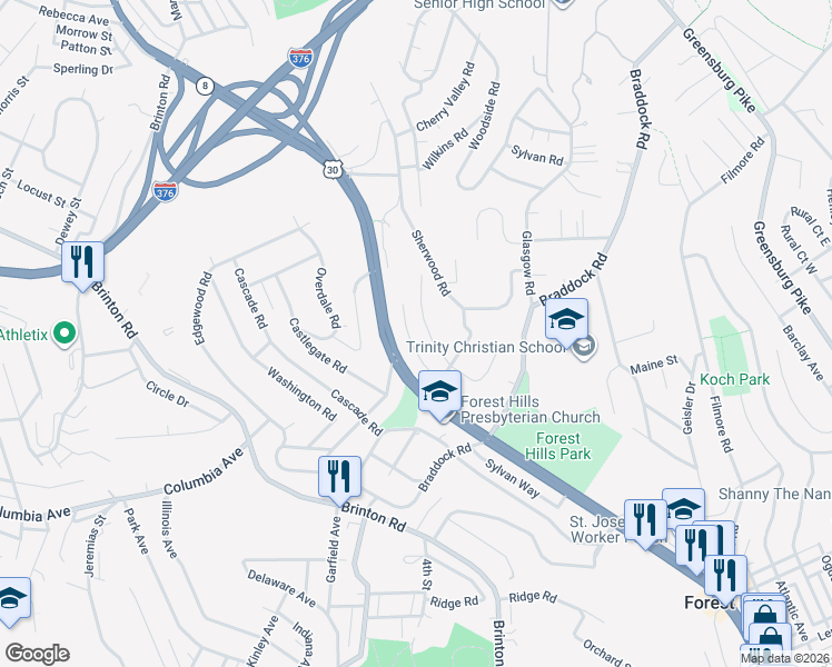 map of restaurants, bars, coffee shops, grocery stores, and more near 115 Elmore Road in Pittsburgh