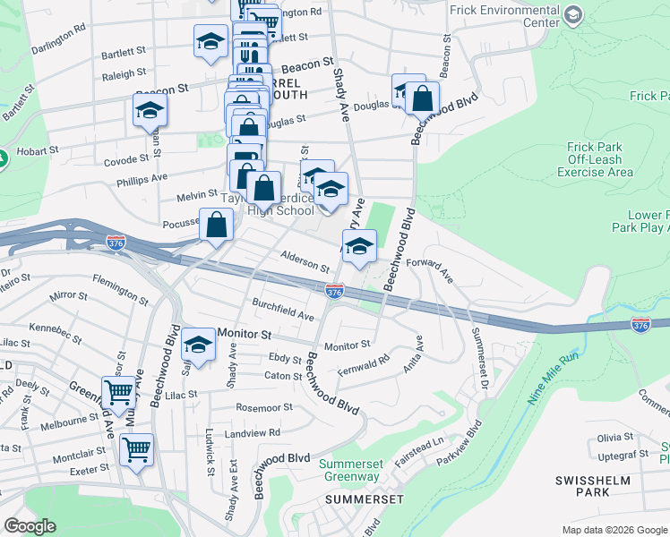 map of restaurants, bars, coffee shops, grocery stores, and more near 2611 Tilbury Avenue in Pittsburgh