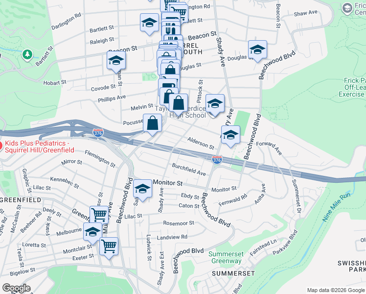 map of restaurants, bars, coffee shops, grocery stores, and more near in Pittsburgh