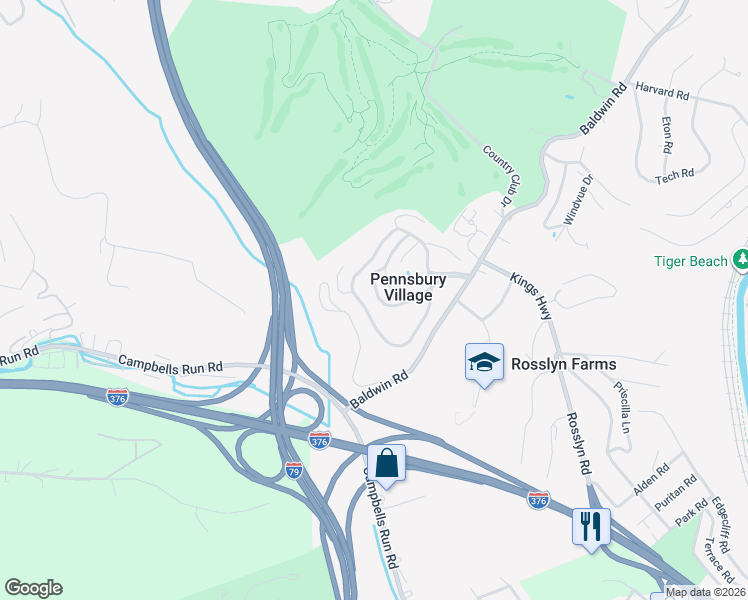 map of restaurants, bars, coffee shops, grocery stores, and more near 326 Pennsview Court in Pittsburgh