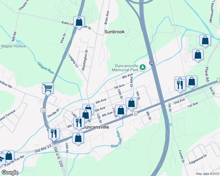 map of restaurants, bars, coffee shops, grocery stores, and more near 1012 7th Avenue in Duncansville