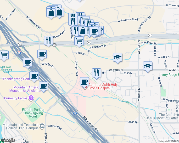 map of restaurants, bars, coffee shops, grocery stores, and more near 1754 West 3180 North in Lehi