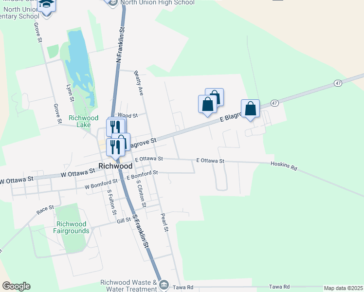 map of restaurants, bars, coffee shops, grocery stores, and more near 16 Norris Street in Richwood