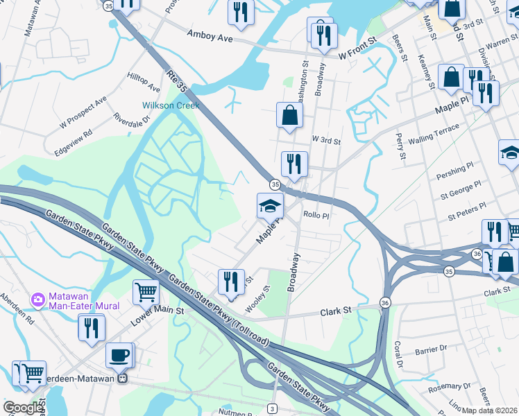map of restaurants, bars, coffee shops, grocery stores, and more near 282 Washington Street in Keyport