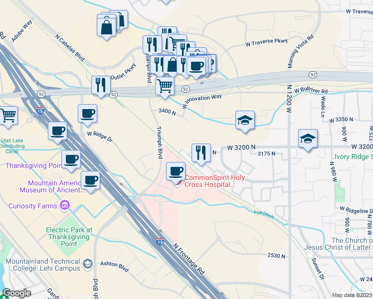 map of restaurants, bars, coffee shops, grocery stores, and more near 1754 West 3180 North in Lehi