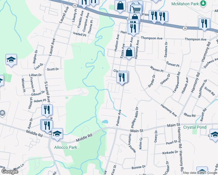 map of restaurants, bars, coffee shops, grocery stores, and more near 17 Avenue D in Keansburg