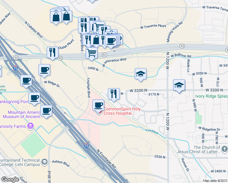 map of restaurants, bars, coffee shops, grocery stores, and more near 1656 West 3180 North in Lehi